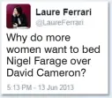  ??  ?? OOH, LA LA!... HER SEXY NIGEL TWEET HINT?:Miss Ferrari tweeted a link in 2013 to an article on sex appeal