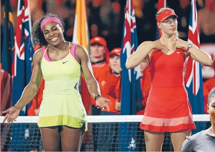  ?? Photos: GETTY IMAGES ?? One of a kind: Serena Williams has just beaten Maria Sharapova for the 17th time in 19 matches but the Russian remains more popular. And what would the reaction have been if Williams had been as foul-mouthed as Andy Murray’s fiancee Kim Sears, far right.