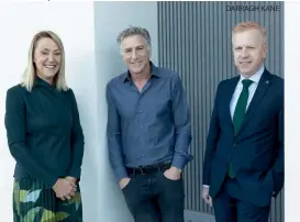  ?? DARRAGH KANE ?? Logitech CEO Bracken Darrell (centre) with CIO Anne Carrigy and IDA Ireland’s Dónal Travers