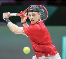  ?? | EPA ?? CANADIAN tennis player Denis Shapovalov in action against Russian Karen Khachanov during the second match of the Davis Cup’s semifinal.