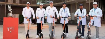  ?? Supplied photo ?? INNOVATIVE IDEA: Brooks Koepka, Sergio Garcia, Bryson DeChambeau, Tommy Fleetwood, Shane Lowry and Patrick Cantlay, dressed as scientists, pose at Masdar City — the home of innovation in Abu Dhabi. —