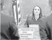  ?? AMY BETH ?? Judge Elizabeth Scherer addresses lawyers during a 2019 pre-trial hearing in the case of Parkland school shooter Nikolas Cruz at the Broward Courthouse in Fort Lauderdale.