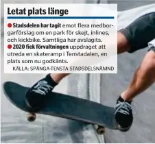  ?? FOTO: MOSTPHOTOS ?? BRÄDPARADI­S. En skateramp ska byggas i Tenstadale­n, den första rampen i stadsdelen.
SPÅNGA/TENSTA