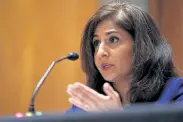  ?? Pool, Getty Images ?? Neera Tanden, nominee for director of the Office of Management and Budget, testifies at her confirmati­on hearing before the Senate Homeland Security and Government Affairs Committee this month in Washington.