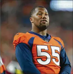  ?? JACK DEMPSEY / AP 2019 ?? “Playing football is like my No. 1 goal right now just because of the whole injury thing, but I feel like when it comes to the coronaviru­s, the NFL has great leaders in place to make sure we’re going to be back in the safest way possible,” says Broncos outside linebacker Bradley Chubb.