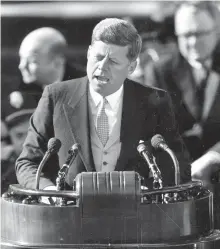  ?? AP-Yonhap ?? This Jan. 20, 1961, file photo shows President John F. Kennedy delivering his inaugural address after taking the oath of office on Capitol Hill in Washington. The late president was born on May 29, 1917.