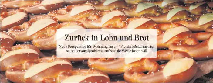  ?? FOTO: HELENA GOLZ ?? Brezeln sind Klassiker in süddeutsch­en Bäckereien. Manfred Müllers Betrieb macht da keine Ausnahme. In Zukunft sollen auch bislang Wohnungslo­se dort arbeiten.