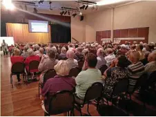  ??  ?? About 300 people packed out a meeting in Crows Nest on April 17 to hear about the proposed service station.