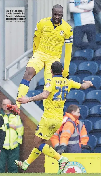  ?? PICTURES: Action Images ?? ON A REAL HIGH: Leeds United’s Sol Bamba celebrates scoring the opener