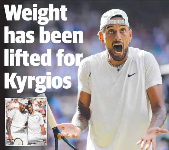  ?? Pictures: PA Images, Getty ?? Nick Kyrgios reacts during his Wimbledon final loss against Novak Djokovic and (inset) the two rivals after the clash.