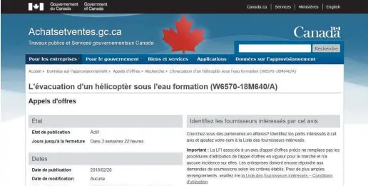  ??  ?? La plateforme Achatsetve­ntes.gc.ca comporte de nombreuses lacunes en ce qui concerne la qualité du français. - Acadie Nouvelle: capture d’écran