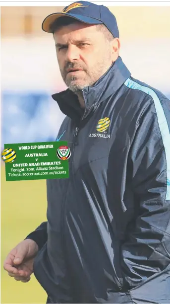  ?? COOL CUSTOMER: Socceroos coach Ange Postecoglo­u feels in total control. Picture: MARK EVANS ?? Tonight, 7pm, Allianz Stadium