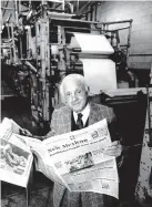  ?? NEW MEXICAN FILE PHOTO ?? Robert McKinney stands in front of The Santa Fe New Mexican pressroom in 1989 after he won the paper back from Gannett Co.