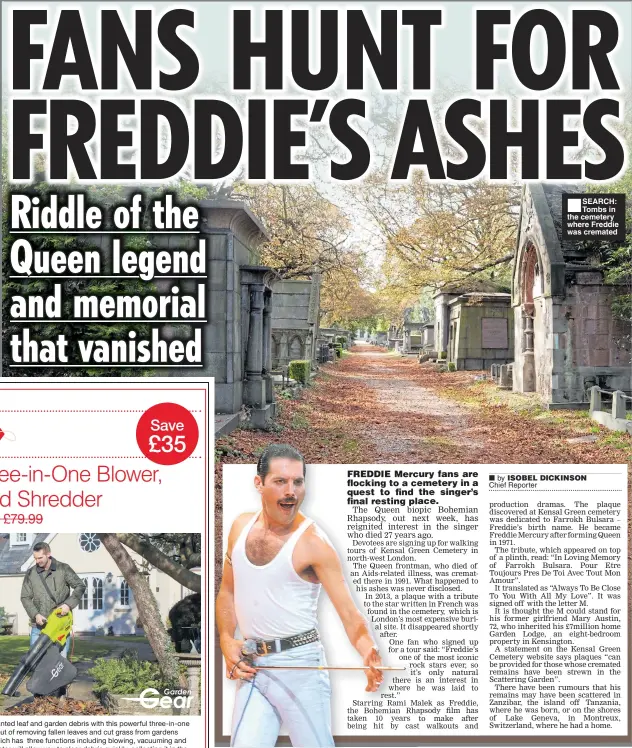  ??  ?? ■ SEARCH: Tombs in the cemetery where Freddie was cremated