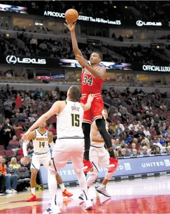  ?? AP ?? Bulls big man Wendell Carter Jr. followed up his 18-point performanc­e Monday against the Warriors with 25 points, eight rebounds, five assists, three steals and three blocks Wednesday against the Nuggets.