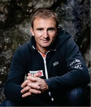  ?? (Photo by Christian Beutler, Keystone via AP) ?? In this Sept. 11, 2015 file photo Swiss climber Ueli Steck poses for a photo at the foot of a climbing wall in Wilderswil, Canton of Berne, Switzerlan­d. Expedition organizers say famed Swiss climber Ueli Steck was killed in a mountainee­ring accident...