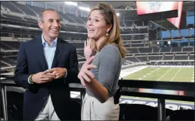  ?? MAX FAULKNER/FORT WORTH STAR-TELEGRAM FILE PHOTOGRAPH ?? Jenna Bush Hager, right, shares a laugh with “Today” host Matt Lauer as she makes her debut broadcast live from the new Cowboys Stadium, Sept. 18, 2009, in Arlington, Texas.