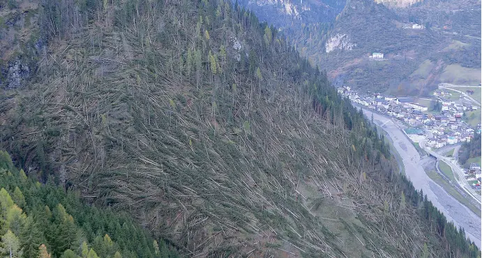  ?? La montagna ferita ?? Ieri il prefetto di Belluno, Francesco Esposito, ha portato viveri e gasolio ai Comuni di Livinallon­go e Santo Stefano, isolati dal maltempo