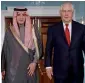  ?? — AP ?? Saudi Arabian Foreign Minister Adel Al Jubeir with US Secretary of State Rex Tillerson in Washington.