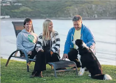  ?? Photo: DIEGO OPATOWSKI/FAIRFAX NZ ?? Relaxing: From left, Wil McDowell, Margaret McDowell, Liam McDowell and Indy the dog, from Titahi Bay, say living by the sea is like being at the bach.