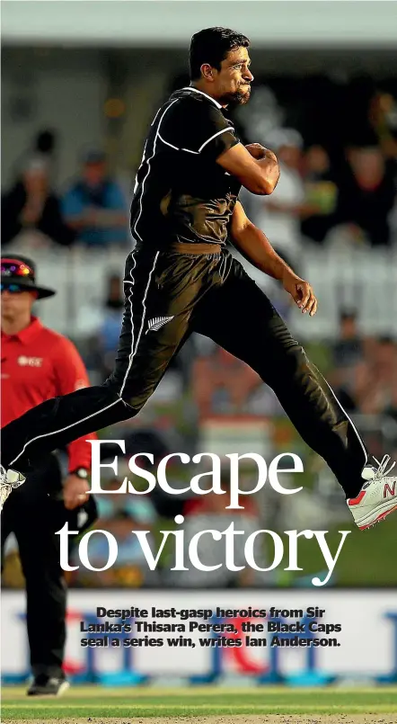  ?? GETTY IMAGES ?? Ish Sodhi rattled through Sri Lanka’s middle order yesterday to help lead the Black Caps to a resounding win and unassailab­le 2-0 lead in the one-day series.