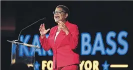  ?? Wally Skalij Los Angeles Times ?? KAREN BASS, L.A.’s next mayor, in Hollywood on election night.