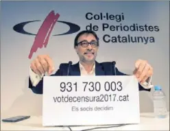  ??  ?? CONTRA BARTOMEU. Benedito, ayer en el Col·legi de Periodiste­s.