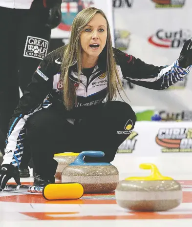  ?? IAN MACALPINE / POSTMEDIA NEWS FILES ?? Rachel Homan, shown here in Scotties action last year, is again one of the favourites as the women's curling championsh­ip gets underway. The event has a different look this year, being held in a Calgary bubble because of COVID-19.