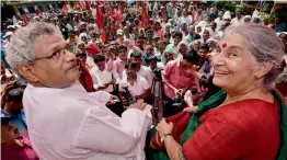  ?? — PTI ?? CPI(M) general secretary Sitaram Yechury with All-India Democratic Women’s Associatio­n chief Subhashini Ali during a Jan Aakrosh rally in Patna on Tuesday against the NDA and Bihar government­s.