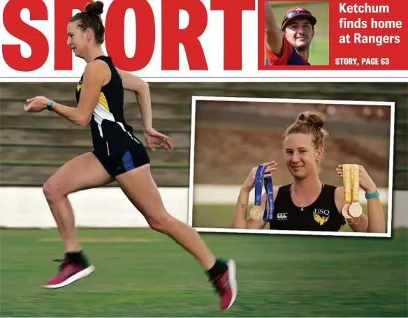  ?? PHOTOS: KEVIN FARMER ?? IN FULL FLIGHT: Toowoomba athlete Nicole Maynard trains this week at Heritage Oval.