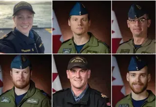  ?? FACEBOOK/DEPARTMENT OF NATIONAL DEFENCE ?? Clockwise, from top left: Sub-Lt. Abbigail Cowbrough, Capt. Kevin Hagen, Master Cpl. Matthew Cousins, Capt. Maxime Miron-Morin, Sub-Lt. Matthew Pyke and Capt. Brenden Ian MacDonald.