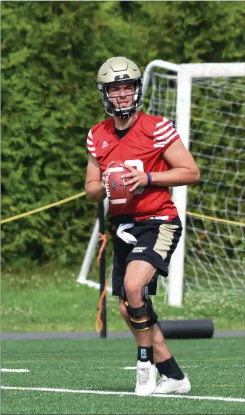  ?? File photo by Michelle Menard ?? Bryant redshirt sophomore quarterbac­k Chris Hindle, from Cranston, is battling his way back from a dislocated hip suffered in a loss to Sacred Heart last season. Hindle is battling Ohio St. transfer Kory Curtis for the starting job.