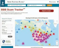 ??  ?? The Better Business Bureau’s Scam Tracker.