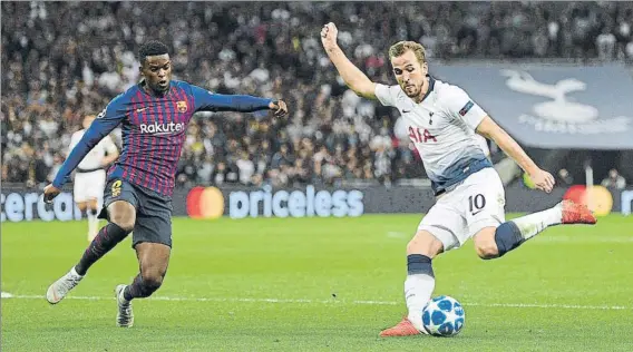  ?? FOTO: GETTY ?? Kane le marcó un gol al Barça en esta Champions El delantero estrella del Tottenham no pudo evitar el triunfo (2-4) de los azulgrana en Wembley