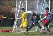  ?? Photo: Stephen Lawson. ?? Campbell Watt celebrates after scoring for Inveraray shortly before half-time against Strathglas­s.