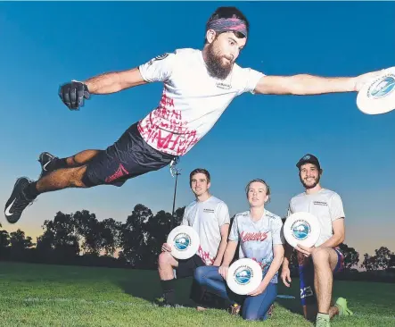  ?? OFF TO A FLYER: Townsville ultimate disc players Simon Hammond ( Saunders. with Jack Hutchinson, Rachael Becke and Tim Picture: SCOTT RADFORD- CHISHOLM ?? front)