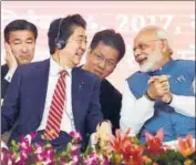  ??  ?? Prime Minister Narendra Modi and his Japanese counterpar­t Shinzo Abe at the ground breaking ceremony for the MumbaiAhme­dabad high speed rail project in Ahmedabad on Thursday