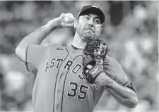  ?? Michael Wyke/Associated Press ?? Astros starter Justin Verlander has been dominant this year after losing nearly two full seasons to Tommy John surgery.