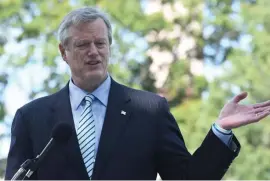  ?? BostoN heraLd FILe ?? NOT SO FAST: Gov. Charlie Baker says the changing rules over the Senate’s Supreme Court confirmati­on procedures are ‘a big part of why most people in this country think Washington is a problem.’