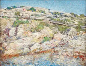  ??  ?? Childe Hassam (1859-1935), The Walk Around the Island. Oil on canvas, 107/8 x 14 in., signed and dated bottom left: ‘Childe Hassam 1890’. Estimate: $200/300,000 SOLD: $430,000