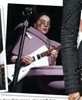  ??  ?? Party-loving Cara Delevingne, above left, has settled down after meeting pop star St Vincent, pictured above right performing as a toilet. Right: At a fashion show