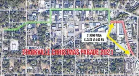  ?? ?? The Starkville Police Department shared the parade route with road closures for Monday, November 29. (Photo from SPD’S Twitter)