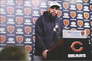 ?? NAM Y. HUH/AP ?? CHICAGO BEARS WIDE RECEIVER KEENAN ALLEN speaks at a news conference at Halas Hall in Lake Forest, Ill., on Saturday.