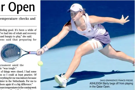  ?? DAVID GRAYAGENCE FRANCE-PRESSE ?? ASHLEIGH Barty begs off from playing in the Qatar Open.