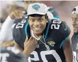  ?? JASON BEHNKEN/ASSOCIATED PRESS ?? Jaguars cornerback Jalen Ramsey, seen here during the preseason, was surprising­ly low-key on Thursday afternoon after practice, downplayin­g his matchup against Giants star Odell Beckham but hyping up the importance of team.