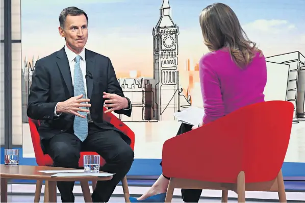  ?? ?? Jeremy Hunt talking with Laura Kuenssberg on BBC One yesterday morning