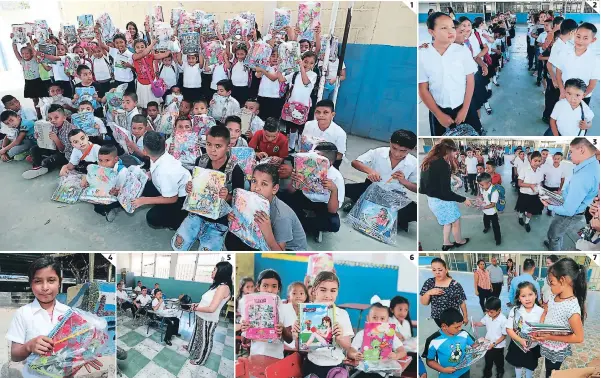  ?? FOTOS: DAVID ROMERO ?? 1 Los pequeños no pudieron ocultar la alegría de tener su kit escolar. 2 Con una fila ordenada recibieron los niños al equipo de EL HERALDO. 3 Silvia Pérez y Bryan Gutiérrez al obsequiar las herramient­as del saber. 4 Katherine luce orgullosa por estrenar útiles en las asignatura­s de su grado. 5 Al finalizar la entrega, los niños regresaron con muchos ánimos a clases. 6 Estas niñas se muestran contentas con las portadas de sus cuadernos. 7 Muchos pequeños se divertían intercambi­ando cuadernos con sus compañeros.