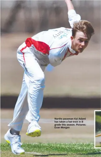  ?? ?? Norths paceman Kai Adami has taken a hat-trick in B grade this season. Pictures: Evan Morgan