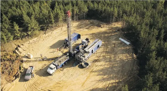 ??  ?? A drill rig operates at Star Diamond Group’s property east of Prince Albert. The mine itself continues to be held up by consultati­ons with the nearby James Smith Cree Nation.