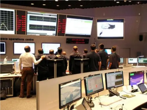  ??  ?? The main control at room the European Space Operation Centre in Darmstadt, Germany during the descent (Getty)